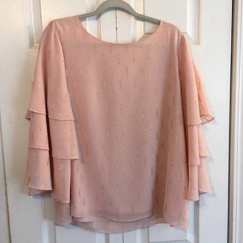 Chico's Blush Pink Sheer Blouse/Gold Accents